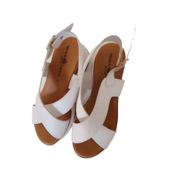 Michele Lopriore Milano Women Platform Strappy Sandals Brown White Leather EU 37 - Picture 8 of 12